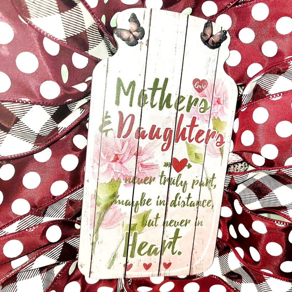 Mother Daughter Wreath Deco Mesh Bow Butterflies Pink Burgundy - Picture 4 of 9